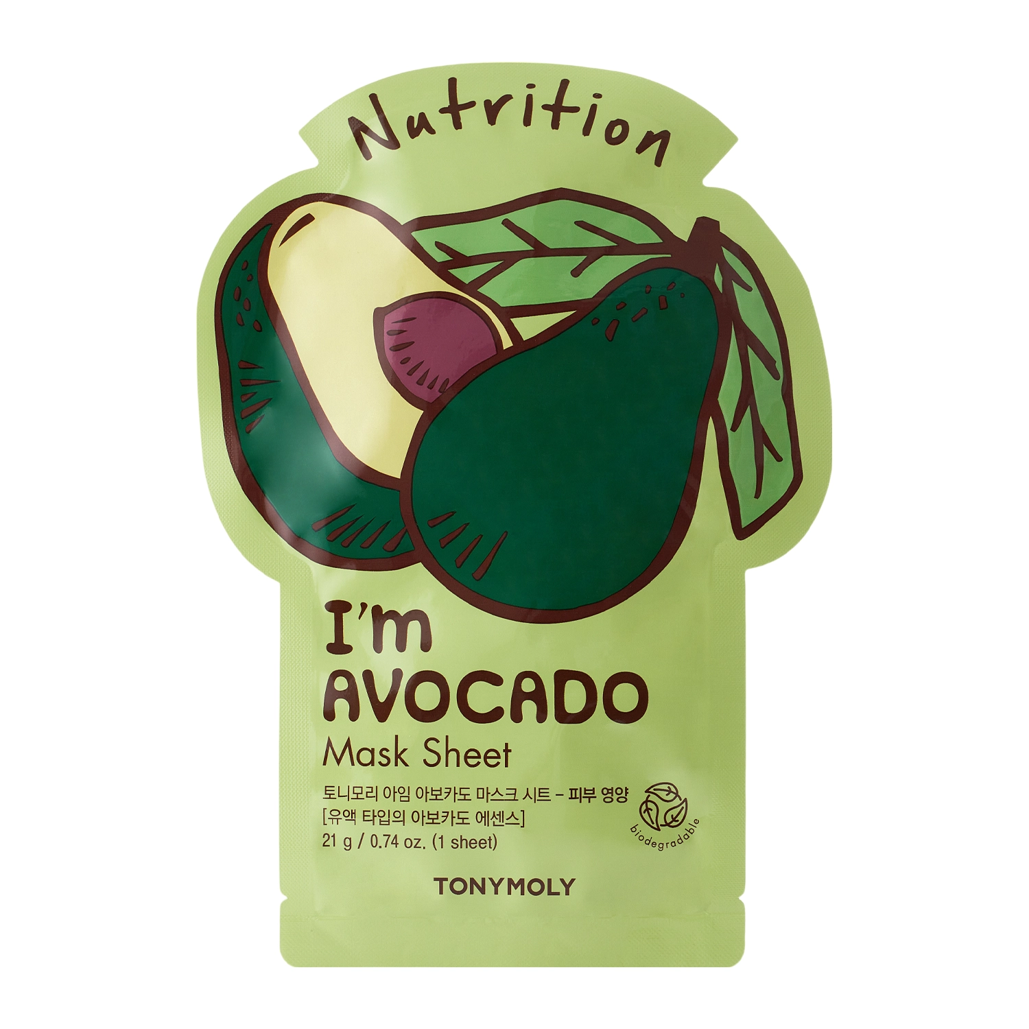 TonyMoly - I`m Real Avocado Mask Sheet Nutrition - Výživná plátýnková maska na obličej  - 1ks/21 ml